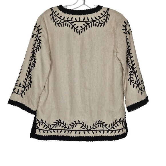 Linea by Louis Dell'Olio Jacket Womens XS Beige Linen Embroidered Artsy Boho - Picture 9 of 10